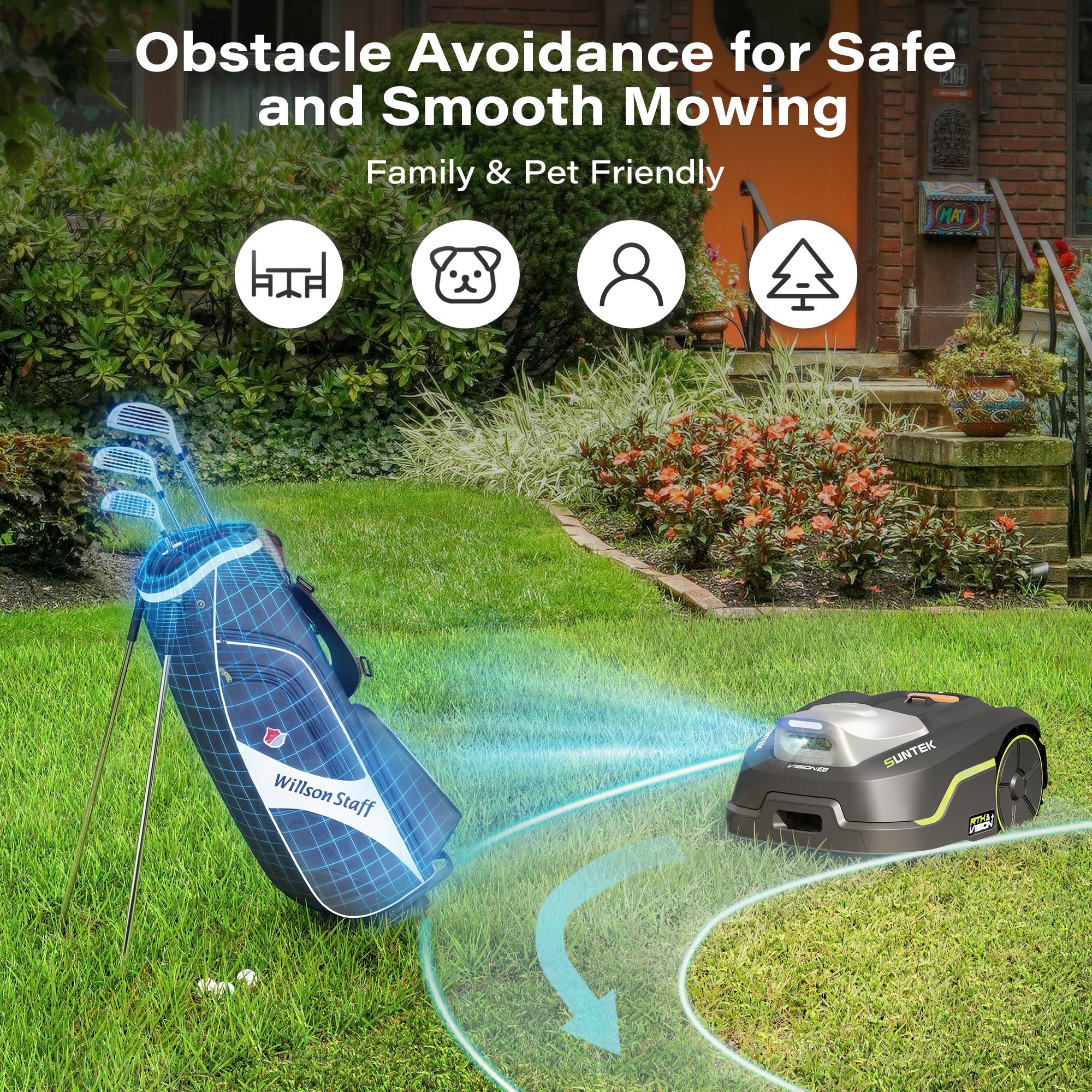 SUNTEK SRM3080 RTK+ AI Stereo Vision Vision Wireless Robotic Mower, for 1/5 Acres - SUNTEK