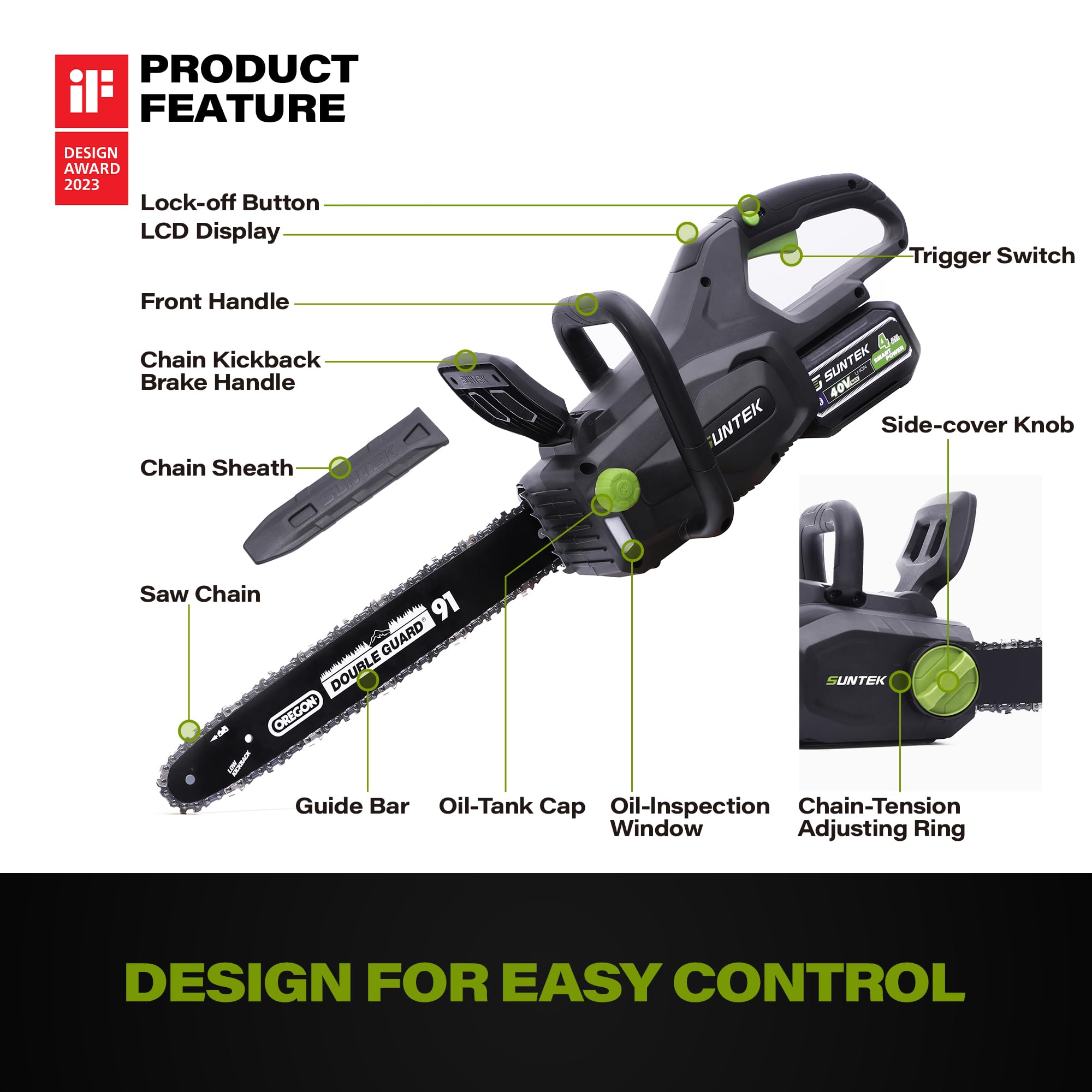 Suntek 40V 40cm Chainsaw including 4.0Ah battery and charger - SUNTEK