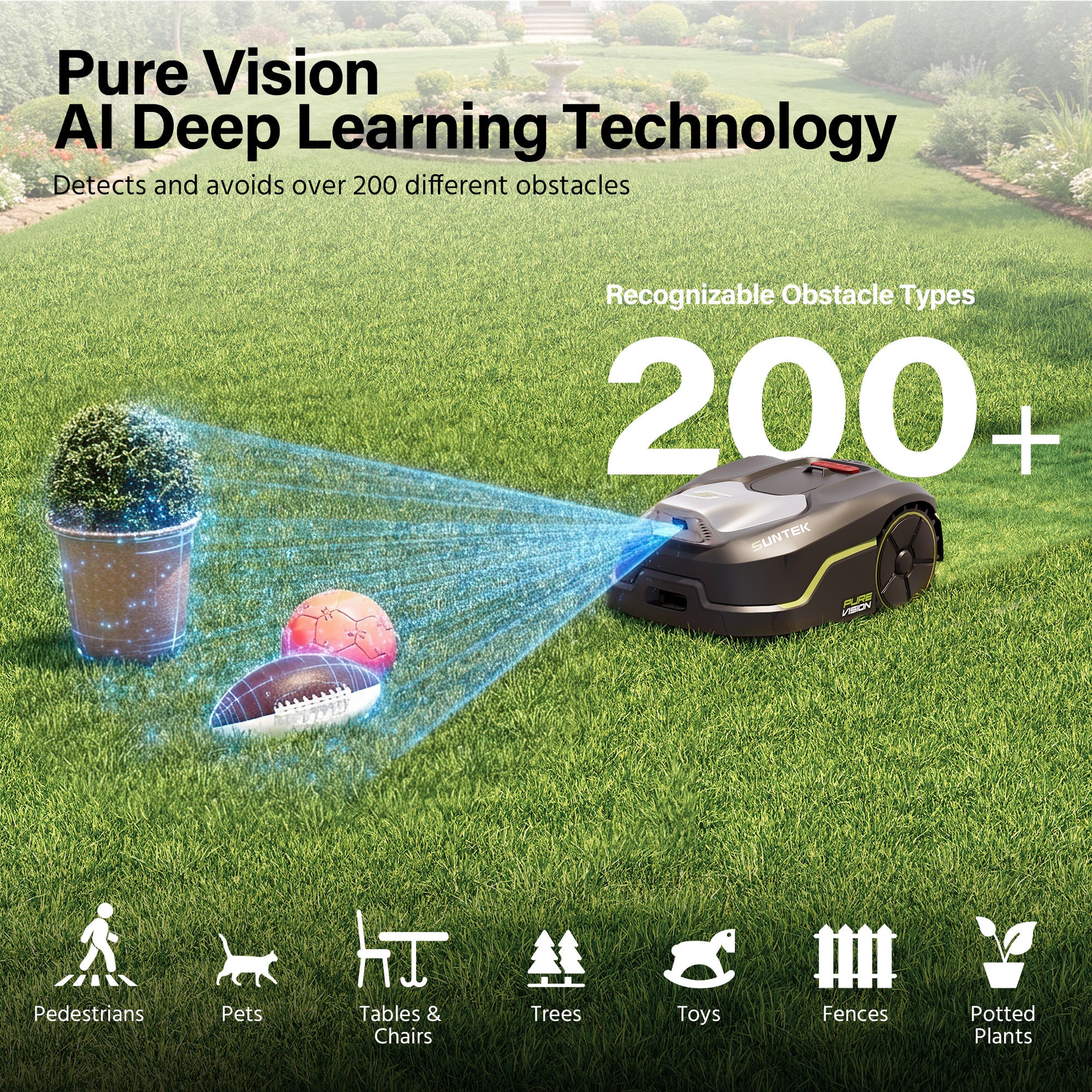 SUNTEK SRM2025 AI Pure Vision Wireless Robotic Mower, AI Vision, Max 250 m² - SUNTEK