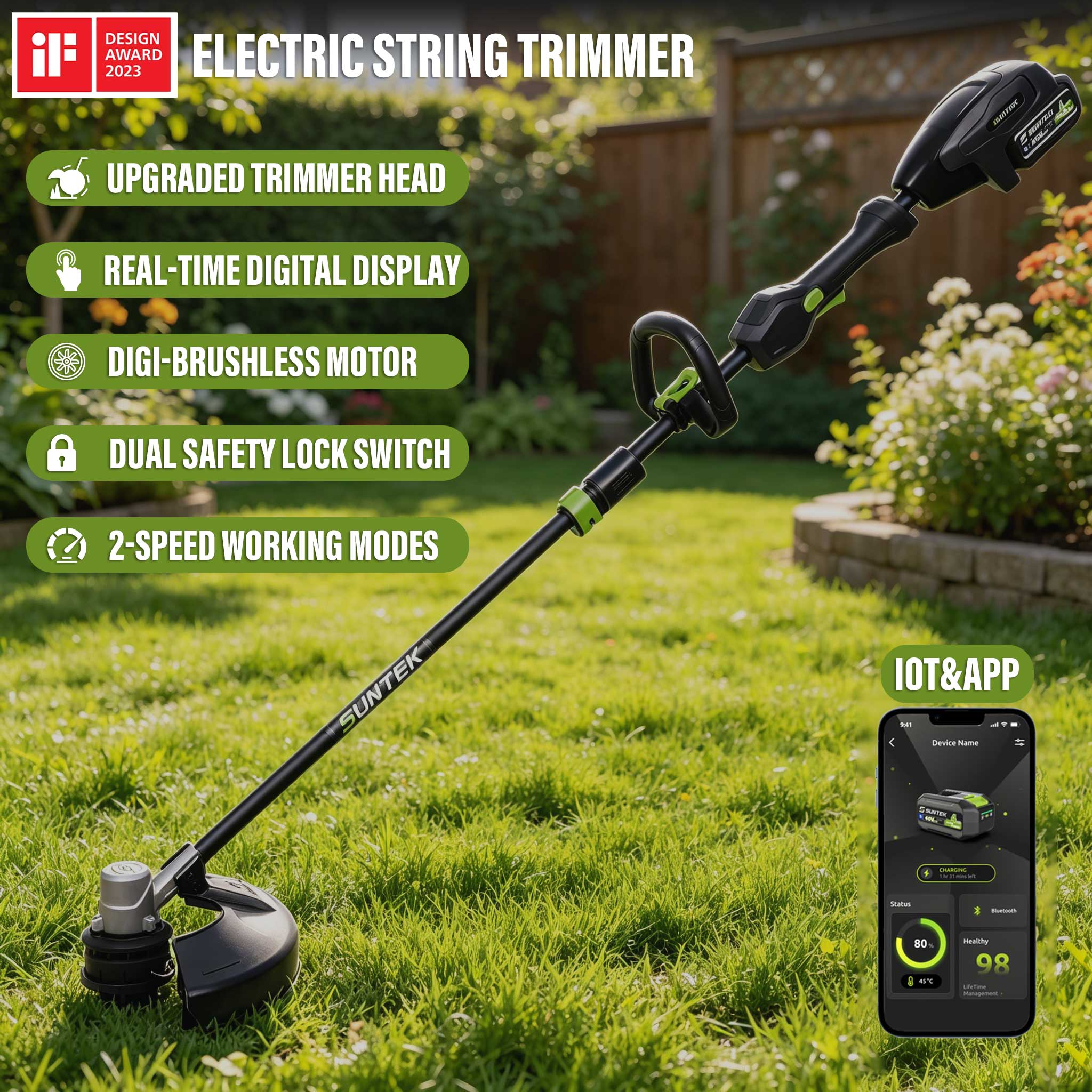 Suntek 40V 15-inch Electric String Trimmer - SUNTEK