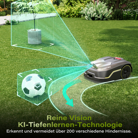 Mähroboter ohne begrenzungskabel AI Vision-Kamera, Rasenmäher Roboter, Max 600 m², Genaue Hindernisvermeidung, IPX5-Wasserschutz, APP Bedienbar