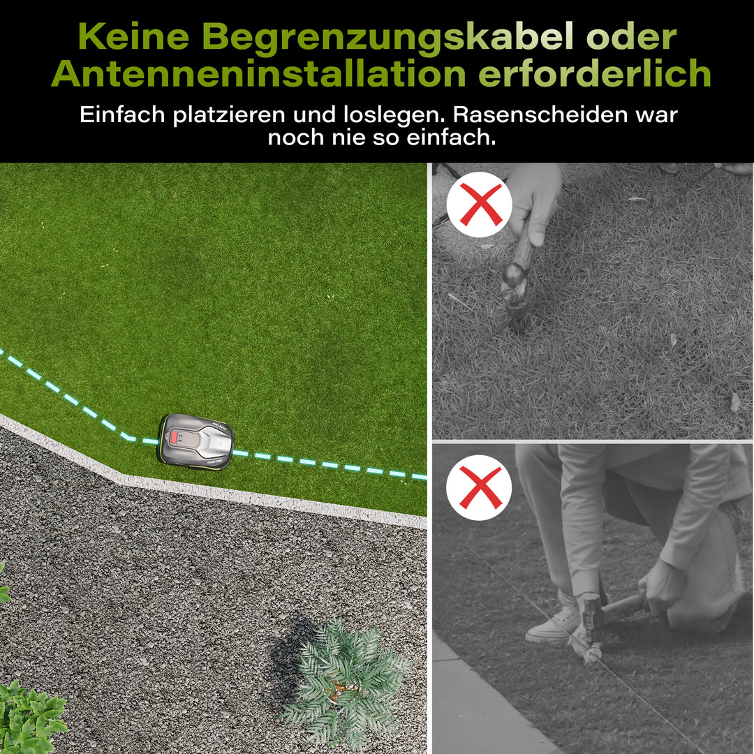 Mähroboter ohne begrenzungskabel AI Vision-Kamera, Rasenmäher Roboter, Max 600 m², Genaue Hindernisvermeidung, IPX5-Wasserschutz, APP Bedienbar