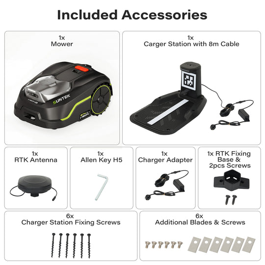 SUNTEK SRM3080 RTK+ AI Stereo Vision Vision Wireless Robotic Mower, for 1/5 Acres